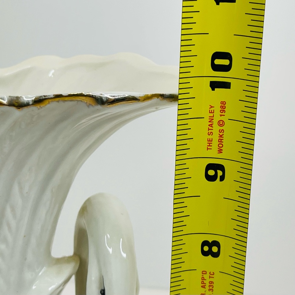 Vintage Ceramic Swan Vase About 9.75” White With Gold Accents - Picture 10 of 10